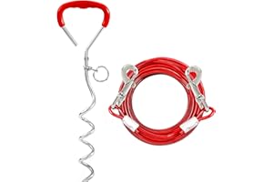 Snagle Paw 30ft Dog Tie Out Cable with Reflective Stake,Camping or The Garden,Great for Harness, Leash & Chain Attachments