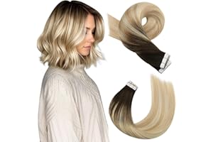 Moresoo Extension Capelli Veri Biadesivo Biondo Extension Capelli Veri Adesive Balayage Castano Scuro a Biondo Cavallino con Biondo Candeggino 35 cm 20 Pezzi 50g #2/27/613