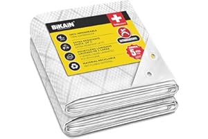 Bikain - Telo Impermeabile esterno - 5x8 metri - 90g/m2 Rinforzato - Occhielli Antistrappo - Telo 100% Impermeabile e 100% Protezione UV - Copritutto Multiuso - 3 Strati Laminato Incrociato