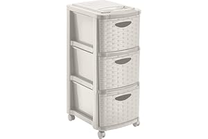 M Home by Mazzei Mondex - Tour de Rangement 3 Tiroirs avec Roulettes - Plastique Aspect Osier Tressé, Format A4, Hauteur 66 cm - Couleur Ficelle - Fabriqué en France