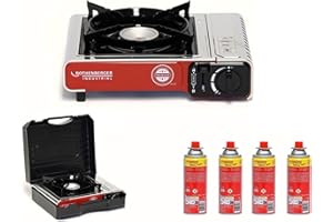 ROTHENBERGER Industrial Campingkocher PREMIUM inkl. 4 Gaskartuschen | inkl. Tragekoffer | 1-flammig Gaskocher Camping Gas Kocher Kartusche | für Töpfe 12-26 cm
