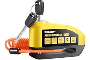 ZELENY Bloccadisco Moto Antifurto Moto con Allarme 110DB Pin 7mm, Accessori con Cavo Promemoria e Custodia per Il Trasporto, Impermeabili, Lucchetto Disco per Motocicletas Bici Moped