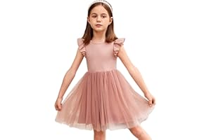 Arshiner Robes pour Filles Robe en Tulle à Manches Volantes Robe de Princesse Robe de Fête Tutu Robe pour Enfants Robe de soirée en Coton Robe d'été de Mariage d'anniversaire 2-7 Ans