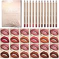 12 PCS Nude Lip Liner Gloss Set, Lipstick Glosses Pencil Lip Liner Stain, Liquid Lipstick Smooth & Long-Lasting, Creamy Makeup for Women