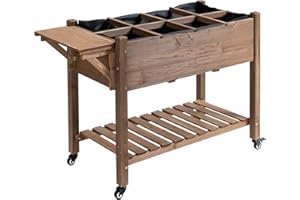 Outsunny Jardinière sur Pied - Potager sur roulettes - étagère, Tablette Rabattable, Inserts d'irrigation, Feutre de Drainage Inclus - Bois Sapin pré-huilé