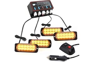 GDICONIC Amber Strobe Lights, 12 LEDs Emergency Caution Waterproof Warning Flashing Lights with Main Control Safety Lamp 12V Universal for Car Offroad Truck Trailer Caravan Camper Van (Amber)