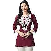 LIBOZA Kurti for Women - Short Chikankari Kurtis for Girls, Lakhnawi Tunic Top Kurta Design for Ladies, Woman Ethnic Kurthis 