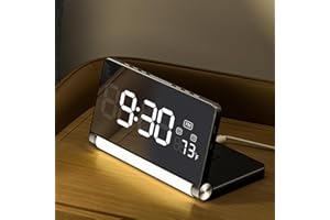 SURPN Digitaler Wecker für Schlafzimmer, 3-Farben-Nachtlicht, großes Display, Faltbare Nachttischuhr mit 12/24 Stunden, Schlummerfunktion, Temperaturanzeige – mit Adapter（Schwarz）