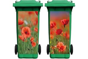 Nezyo 2 Sheets Wheelie Bin Stickers, Poppy Flowers Dustbin Sticker Decorative Self Adhesive Waterproof Large Floral Bin Decal for Dustbin Fridge Wall Indoor Outdoor Home Decor, 14. 37 x 30. 71 Inch