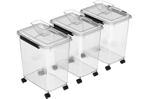 Cetomo Lot de 3 boîtes de conservation de nourriture pour chien, 32 L x 3 cm, hermétiques avec roulettes, joint en silicone, verrous à pression, bac à nourriture en plastique avec couvercle pour