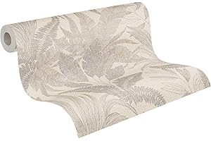 Livingwalls Carta da parati 396545 con foglie di palma in beige, crema, carta da parati floreale di alta qualità con struttura fine ed effetto metallizzato in oro, 10,05 m x 0,53 m, made in Germany