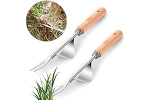 behone 2 pièces Désherbeur À Main en Acier Inoxydable, Supérieure Herbe Fourche, Outil de Fourche Jardinage, Désherbeur à Main Jardin pour Poignées de Désherbage Extracteur de Pissenlit Les