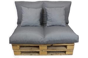 Acomoda Textil – Cojines Sofá Palets 2 Plazas Desenfundable y Lavable 120x80cm. Conjunto 4 Piezas Mullido y Cómodo de Tela para Hogar, Jardín y Terraza. NO Incluye PALETS. (Gris Oscuro)