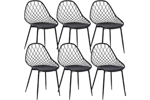 buybyroom Dining Room Chairs Set of 6 Dining Room Chairs with Backrest Metal Legs Living Room Chair Shell Chair Garden Chairs Black