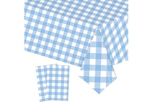 COSORO 2pcs 137*274cm Blue White Checkered Table Cloth Party,Square Plastic Table Cloth Wipe Clean,Gingham Pvc TableCloths Rectangular Waterproof Plaid Table Cover for Birthday Picnic Easter Party TableCloth