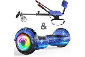 SISIGAD Hoverboard go Kart Seat, 6.5 Inches Hoverboard Hoverkart with LED Lights and Bluetooth Speaker, Hoverboard Go Kart Bundle for Kids Boys Girls