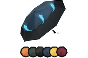 Chakipee Kompaktowy parasol podróżny, wiatroszczelny, mocny, automatyczne składane parasole na wiatr i deszcz, podwójnie wentylowany baldachim 210T powłoka teflonowa 102 cm rozpiętość - 9 żeber,
