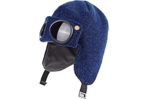 TAGVO Gorro de Punto Invierno para Niños, Gorro Beanie con Forro Polar Suave y Grueso con Gafas Cortaviento, Regulable Sombrero de Invierno con Orejeras para 4 a 10 Años niños y niñas Al Aire Libre