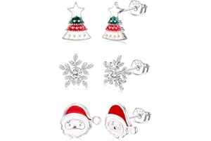 LOLIAS 3 pary kolczyków na Boże Narodzenie, srebro wysokiej próby 925, kolczyki dla kobiet, nastolatek, hipoalergiczne, bałwanek, Święty Mikołaj, choinka, płatek śniegu, kolczyki, Boże Narodzenie, Święto Dziękczynienia, biżuteria na prezent