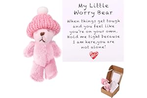 TOYMIS Mały Miś w Pudełku z Czapeczką, Ręcznie Robiony Pozytywny Mini Pluszowy Miś z Kartą Motywacyjną Inspirująca Zabawka dla Rodziny Przyjaciół i Współpracowników (Różowy)