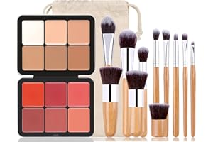FantasyDay 6 Couleurs Makeup Fard à Joues Anti-Cernes Contouring Kit Crème Correcteur de Teint avec 11 Pinceaux Maquillage - Full Coverage Concealer Palette pour Les Cernes, Masque les Imperfections