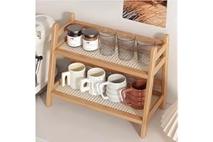 AIRCADIA Küchen Organizer 2 Tiers Bambus Nachahmung Rattanweberei Deko Küche,Gewürzregal Stehend Küche Aufbewahrung & Organisation Kaffeepads Aufbewahrung,Tee Organizer Tassenhalter(40 * 18 * 29)