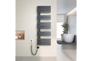 Heilmetz Scaldasalviette Elettrico Bagno 1176x400mm 600W, Termoarredo Elettrico Bagno con Barra riscaldante termostato，con Funzione di temporizzazione（Antracite）