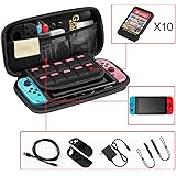 Etui Case-Voyage de Transport en EVA pour Nintendo Switch avec 10 Slots Intégrés de Carte du Jeu, Housse Rigide de Rangement Zippée Coque de Protection pour Nintendo Switch et Ses Accessoires - Noir