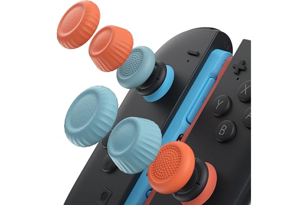 JSAUX Grips para Nintendo Switch 2 Joystick- Azul y Naranja | Tapas para Palancas, Diseño Ergonómico, Agarre Mejorado, Cómodos y Duraderos, Cubiertas para JoyCon - 3 Pares (6 Piezas)