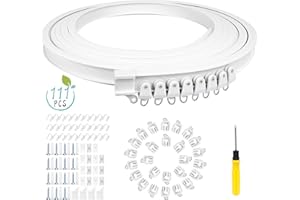 ELICNA 111Pcs Riel Cortina Techo,Rieles para Cortinas Barras Cortina 5 Metros Barras de Cortinas Habitación Cortineros para Ventanas Riel Cortina Flexible Plegable Cortina Camper