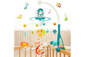 WYSWYG Baby Cot Mobile with Music and Light, Baby Mobile with 360°Rotating Rattles and Music Box, Baby Crib Mobile Gift for 0 3 6 12 Months,Pink