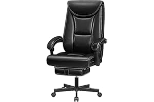 DoChair Fotel szefa, szerokie krzesło biurowe z błyszczącej skóry PU, ergonomiczne krzesło do biurka z podnóżkiem, wysokie oparcie, krzesło biurowe 150 kg, czarny