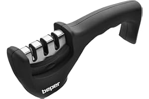 BEPER C107UTT001 Affilacoltelli manuale, ABS, 3 Livelli di Affilatura,Disco in Diamante,Tungsteno,Ceramica,Impugnatura ergonomica,Base antiscivolo,Nero
