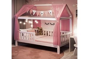 ‎ALCUBE Alcube® HEIM Kinderbett 90x200 mit Rausfallschutz und Rolllattenrost - Hausbett 90x200 Dachgestell für Jungen & Mädchen - Kinder Haus Bett aus Kiefernholz für Kinderzimmer Weiß