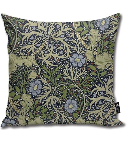 WEINIYA 20x20" Cotton Linen Throw Pillow Cover - William Morris Vintage Floral Print - View #2