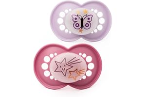 MAM Original Night Soothers | 6-18 Months | 2 Pack | Glow in The Dark Dummies | Comes in Dummy Steriliser Case | Sustainable Materials | Baby Accessories | Pink (Various Designs)