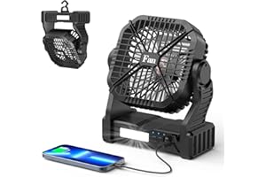 Qoosea Ventilatore da Campeggio Tenda Portatile Ricaricabile Ventilatori da Tenda con Luce 8000mah Ventilatore a Batteria con 4 Velocità e 3 Luci di Livello Appeso per Outdoor Viaggi Pesca Ufficio