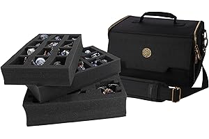 ENHANCE Mallette de Transport pour Figurines D&D à Base Large - Rangement Compact et Sacoche pour Figurines D&D avec Bandoulière, 3 Plateaux en Mousse (2 Prédécoupés et 1 Plateau à Prélever)