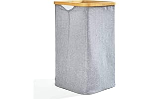 bambuswald© Cesto della Biancheria Pieghevole, con Anello in Bambù Ecologico, Cesta per la Panni, ca. 50x32 cm & 50 L
