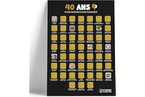 LE MONDE À GRATTER Poster à gratter anniversaire 40 ans - Format A3 - Encre à gratter dorée agréable et sans traces - 52 activités à vivre pleinement - Cadeau 40 ans femme/homme