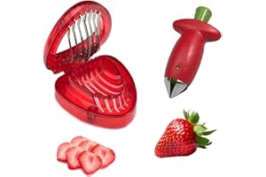 INTEDESIGN 2 Pieces Strawberry Slicer,Strawberry Huller Stainless Steel Strawberry Gem Remover,Strawberry Huller Tool,Cherry Fruit Vegetable Strawberry Stem and Leaf Remover Kitchen Gadget Fruit Slicer, Red