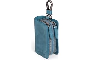 VISOUL Estuches de Llave Coche del Cuero Genuino, Estilo Vendimia Llavero para Cocheen Piel Estuches de Cuero Portátiles para Llaves con Doble Cremallera Bolsa Llaves para Hombres
