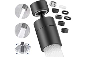 LUBEKAS Aireador Grifo Cocina Giratorio 360°, Ajustable 2 Modos Salida Agua, con 5 Adaptadores 20/22/24 mm, Grifo Dispositivo Anti Salpicadura con Universales Para Grifos de Cocina y Bañ, Negro
