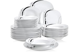 VEWEET „Fiona” 36-częściowy porcelanowy serwis stołowy, po 12 talerzy deserowych, talerzy głębokich i talerzy płaskich, dla 12 osób