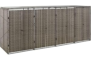 IKAYAA Copri bidoni Spazzatura Esterno 4 posti Bidoni Differenziata Esterno Nascondi bidoni immondizia Esterno Copertura per Bidone in Polyrattan-Grigio-4 Bidoni