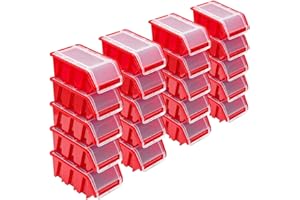 PAFEN Juego de 20 cajas apilables con tapa, 155 x 100 x 70 mm, color rojo