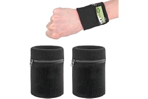 SOGHO 2 unidades de muñequeras, banda para el sudor con cremallera, banda deportiva para el sudor con bolsillo con cremallera, bolso deportivo con práctico bolsillo con cremallera, para salir, correr