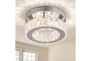 CXGLEAMING Modern Crystal Ceiling Light LED Mini Chandelier Flush Mount Ceiling Light Fixtures K9 Crystal Round Ceiling Lamp for Hallway Foyer Bedroom
