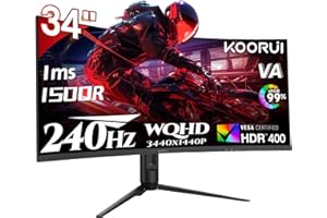 KOORUI 34 inch Ultrawide Curved Gaming monitor,UWQHD (3440x1440P), 240Hz, 1ms MPRT, 1500R,Adaptive-Sync,VESA,DP,HDMI,PS5