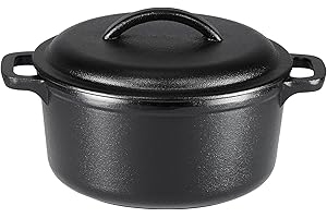 Amazon Basics Rotondo Casseruola in ghisa pretrattata con doppi manici, 1,89 l, Nero